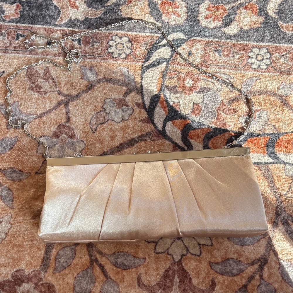 Jessica McClintock Satin Pleated Clutch in Champagne Gold